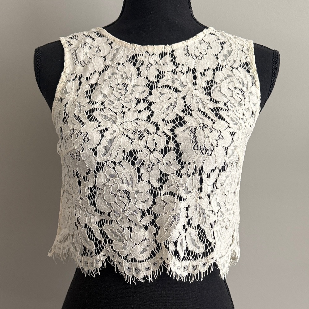Jenny Yoo Floral Lace Sleeveless Blouse - Cream